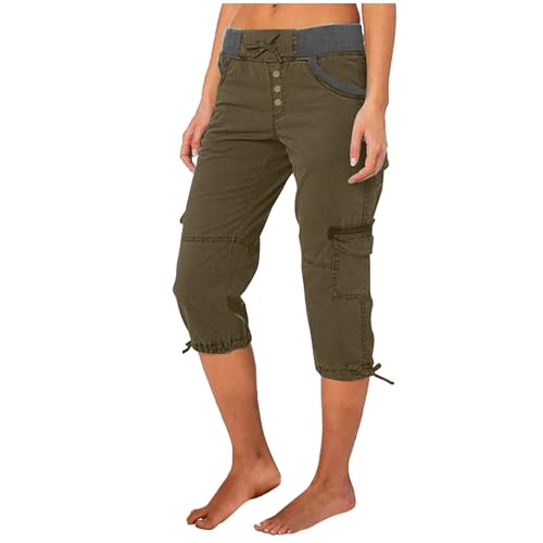Womens Cargo Pants Lightweight Hiking Cargo Capris Travel Summer Casual Capris Loose Fit Outdoor Crop Pants Pockets