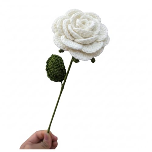 Image of Prapti Handicrafts Handmade Crochet Rose Artificial Forever Flowers for Vase, Home Decoration (1, White Rose)