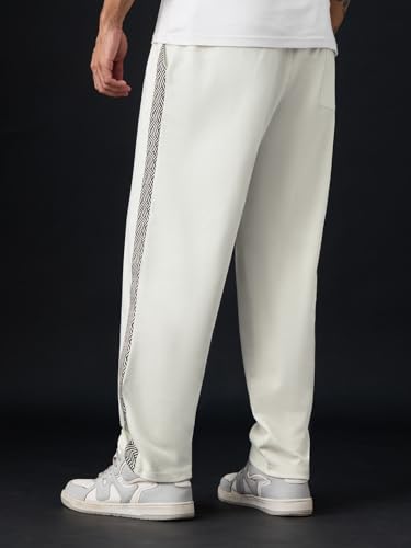 Image of The Souled Store Straight-Fit Joggers: Men and Boys Elastic Waistband Solid Cotton Blend Lightweight Athleisure Straight Fit Joggers