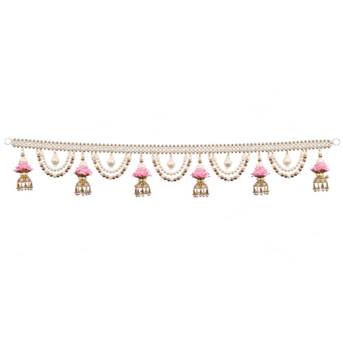 Best Navratri Home Decoration Items (2026) 20 Lotus Flower Toran for Main Door, 39 x 6 Inch | Pink Floral Beade...