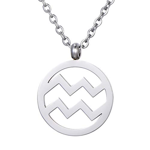 Morella Collier pour Femmes en Acier Inoxydable Argent avec Pendentif Signe du Zodiaque Verseau dans Petit Sac