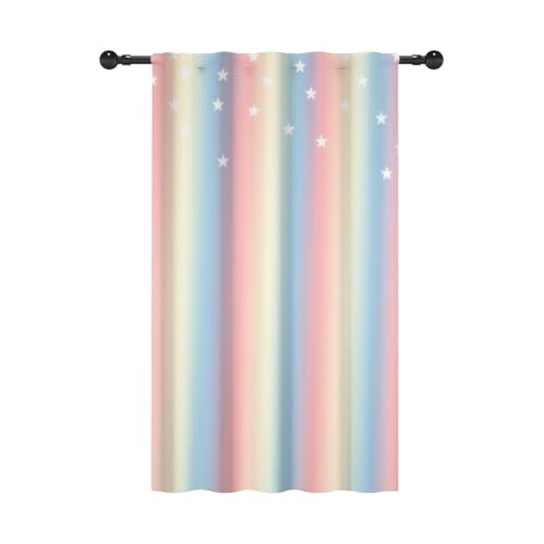 YONGFOTO Rideaux Arc-en-Ciel pour Chambre Fille, Pastel Rêveur Ombre Rayé Étoiles Voilage Filtrant La Lumière avec Passe-Tringle pour Chambre Bébé Salon, 1 Panel, 107x160cm