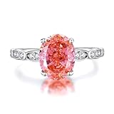 Anillo Promise, anillo para mejor amiga, ovalado de 3 quilates, zafiro de Padparadha fabricado en laboratorio con moissanita, oro blanco de 18 quilates, talla 60 (19,1)