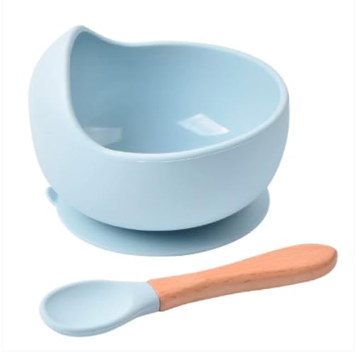 Potinho Bowl Silicone Com Ventosa P Bebê Livre Bpa C Colher (Azul Claro)