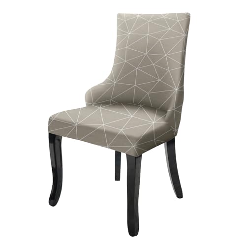 Image of House of Quirk Wingback American Side Chair Slipcover-Accent Chair Cover Slipcover with Arm,Washable Dining Chair with Nailed Trim Protector for Dining Living Room (Beige White Triangle)