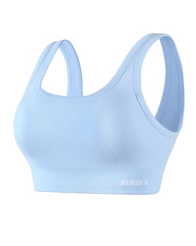 Image of AUROLA Power Womens Square Back Basic Sports Bra - Square Neck Padded Low Impact Yoga Bra Workout Crop Top
