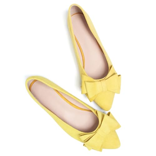 Image of SAILING LU Womens Bowknot Ballet Flats Pointy Toe Suede