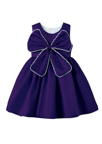Image of Buy & Try Girls Frock Dress Crystal Moti Embellished Sleeveless Butterfly Design | Knee Length Birthday Dress for Kids with Zipper Closure
