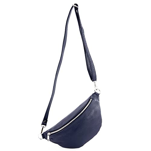 modamoda de T211 Damen Leder Bauchtasche Brusttasche Hüfttasche handmade in Italy, Farbe:Dunkelblau