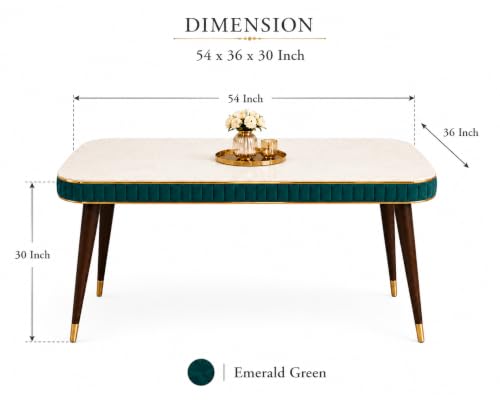 Image of WOODEN SPACE Majestic 4 Seater Wooden Dining Table Set | Urban Marble Top Dining Table with Chairs for Dining Room & Kitchen (Modern Grand Aura Sea Blue) (54x36x30 inch)