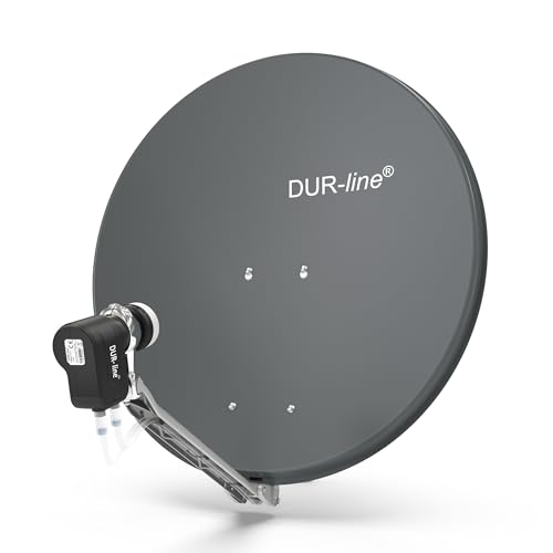DUR-line 2 Teilnehmer Set - Qualitäts-Alu-Satelliten-Komplettanlage - Select 75cm/80cm Spiegel/Schüssel Anthrazit + Twin LNB - für 2 Receiver/TV [Neuste Technik, DVB-S2, 4K, 3D]
