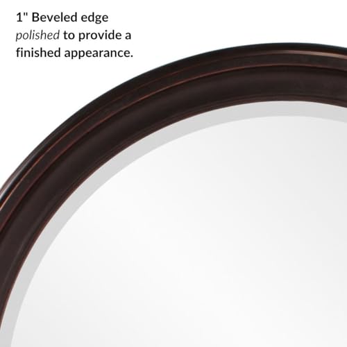 Image of Howard Elliott Collection George Round Oil Rubbed Bronze Wall Mirror, Bevelled Vintage Hanging Wood Framed Vanity Mirrors for Home Decor, Living Room, Bathroom, Bedroom, or Hallway, 36 Inch Round