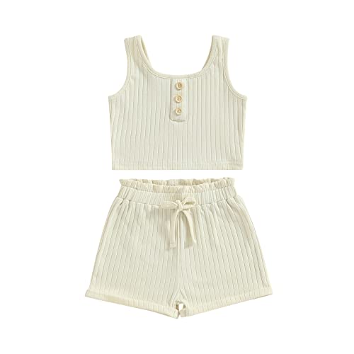 Image of Little Toddler Kids Girl Clothes Set 1-8 Years Summer Outfits Solid Color Tank Tops & Shorts