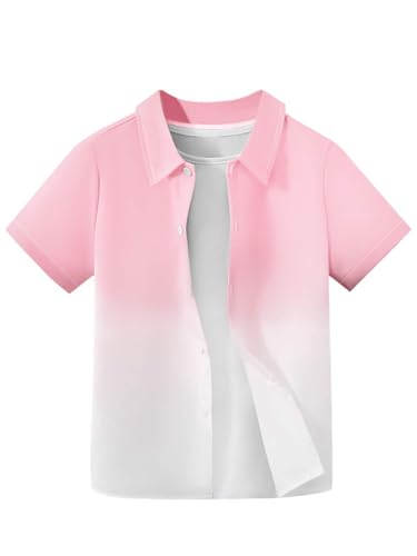 Haloumoning Boys Button Down Shirts Short Sleeve Gradient Shirt Kids Summer Casual Beach Hawaiian Shirts 5-14Y