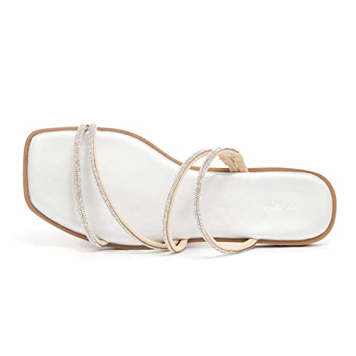 Image of vodvob Women's Rhinestone Flat Sandals Slip on Memory Foam Sandals Open Toe Slide Sandals