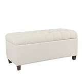 Homepop Home Decor | Tufted Ainsley Button Storage Ottoman Bench with Hinged Lid | Ottoman Bench with Storage for Living Room & Bedroom, Soft Cream, Textured Neutral