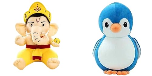 ATC CUDDLES Blue Penguin Soft Plush Stuffed and Ganeshji Soft Toy | Combo of 2
