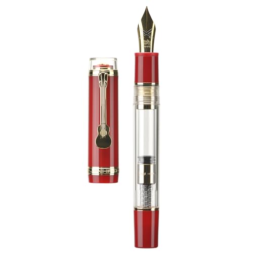 Jinhao 1935 Tiandao Füllfederhalter, Size 8 feine Feder, rotes und transparentes Acryl, mit Konverter und Gitarrenclip