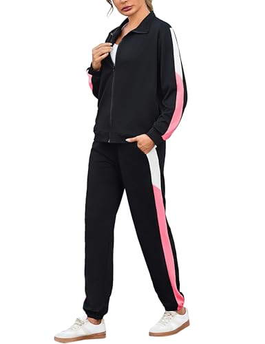Nieery Tuta Completa Donna Sportiva Leggero Maniche lunghe Cerniera Colore Contrasto Autunno Invernale Tute Ginnastica Rosa Loto XL