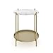 Nathan James 32301 Alexis Faux White Marble Round End Side Table with Gold/Brass Metal Frame, Gold