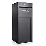BELOFAY Floor Mounted Parcel Box, Lockable Outdoor Parcel Delivery Box, Weatherproof Steel Drop Box with Flip Lid & Secure Front Door Access, Black, 38.5D x 45W x 102.4Hcm