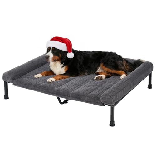Veehoo Elevated Dog Bed Large Sized with Fluffy Plush Bolster Cushion, Washable Orthopedic Dog Couch...