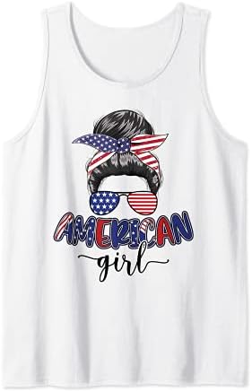 American Girl Life Messy Bun 4th of July Mom USA Women Tank Top