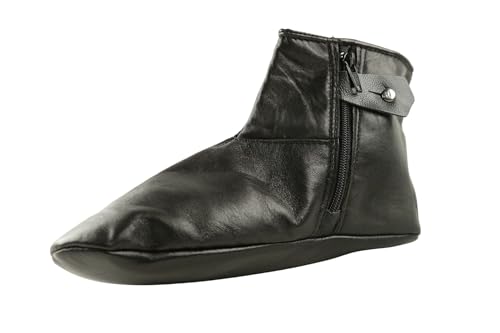 Womens Leather Khuffain with Zippers Faux Fur Lined Halal Sheep Skin Leather Home Slippers Socks Khuffs for Hajj Umrah