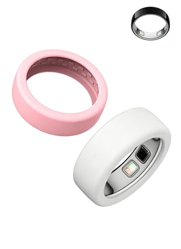 UYRUREL Silicone Case for Oura Ring 5 2-Pack Smart Ring Protectors Soft Anti-Scratch Protective Sleeves Lightweight & Comfortable Ring Guards S (Size 6-9) Pink+ White