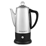 Elite Gourmet EC812 Electric Coffee Percolator with Keep Warm, Clear Brew Progress Knob Cool-Touch Handle Cord-less Serve, 12-Cup, Stainless Steel