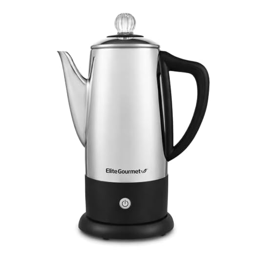 Elite Gourmet EC812 Electric 12-Cup Coffee Percolator with Keep Warm, Clear Brew Progress Knob Cool-Touch Handle Cord-less Serve, Stainless Steel