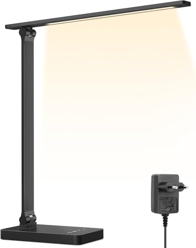 Lepro Lampe de Bureau 750 lm, Lampe Bureau avec Adaptateur, 5 Modes de Couleur et 5 Niveaux de Luminosité Dimmable, Anti-Éblouissement, Contrôle Tactile pour Lecture...