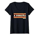 Mujer Vintage 80s A Coruña España Retro Gráfico Camiseta Cuello V