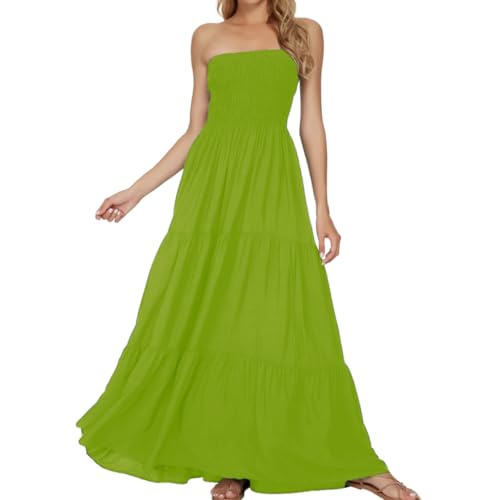 Image of Women's Summer Strapless Tube Top Maxi Dresses Off Shoulder Boho Beach Long Dress