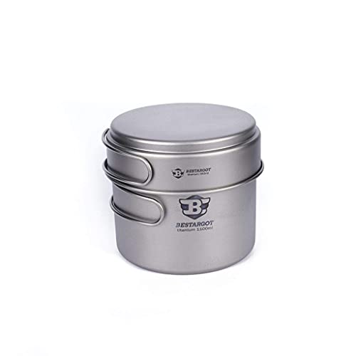 Bestargot Camping Titan Topf Pfanne Set, max 1100ml Titantopf und 350ml Bratpfanne,Titanium Kochtopf Camping Geschirr Set Cover