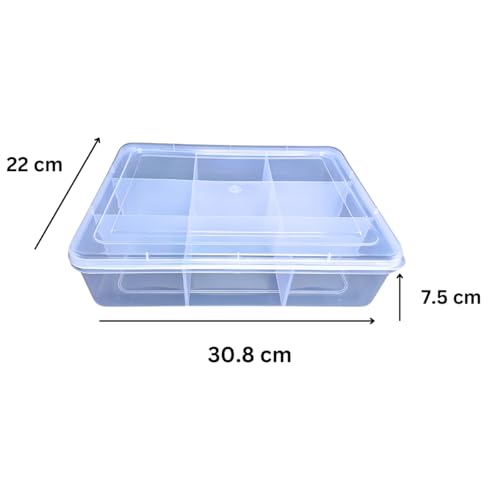 Image of AANIJ Multipurpose Plastic Storage Box Organizer with Fix Dividers 9 Grids Pack of 2 Transparent for Multi Use at Home, Office, Shop Size 31 X 22 X 7.5 cm