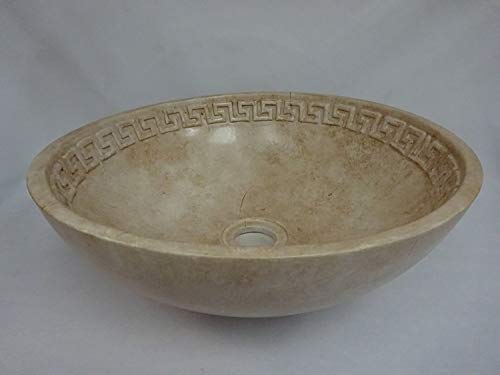 Art in Sink 2VE15G/15511 Greek Key Collection-Fregadero Redondo para recipientes, Acabado de Piedra clásico Envejecido, 15 pulgadas