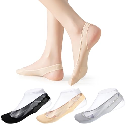 HEALLILY 3 Pairs No Show Sling Back Socks Ultra Low Cut Liner Socks With Sling No Show Half Socks For Heels (Grey+Black+Complexion)