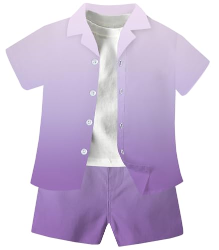 Image of SANGTREE 3 Piece Boy Outfits Short Sleeve Shirt and Shorts Set Beach Vacation Summer Clothes, 3 Months - 9 Years