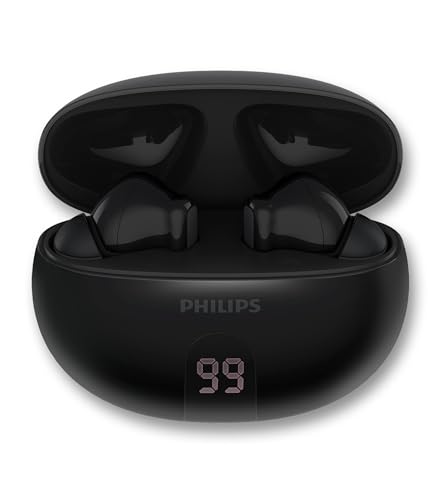 Philips T2520 True Wireless Earbuds Bluetooth 5.4 Active Noise Cancelling AI Mic Clear Calls Dynamic Bass 20H Battery IPX4 Water Resistant Black