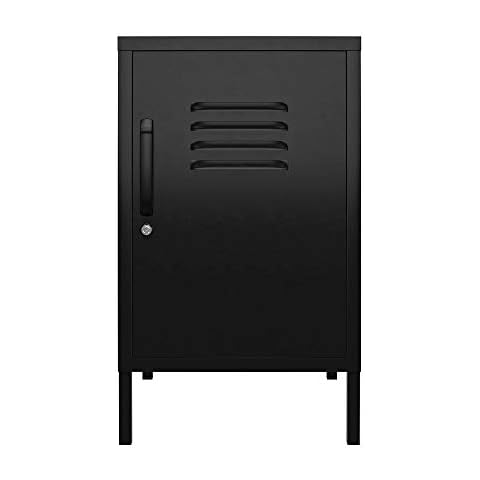 REALROOMS Shadwick 1 Door Metal Locker Style Livingroom End Table, Black Cover