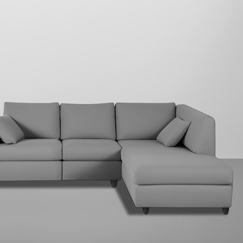 Image of Florian RHS 4 Seater L Shape Sofa Set for Living Room (Dark Grey Fabric) Premium Fabric Sofa
