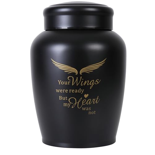 Image of Large Cremation Urns for Ashes Adult Male Female | Black Angel Decorative Burial Urns for Women and Men, Funeral Memorial Urn (Holds Up to 180 LBS)