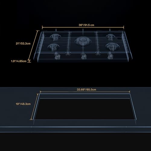 Gas Cooktop 36 inch with 5 Sealed Burners, Stainless Steel Built-in Stovetop, NG/LPG Convertible, Dishwasher Safe Cast Iron Grates, 38K BTU by COOKTOP - Image 7