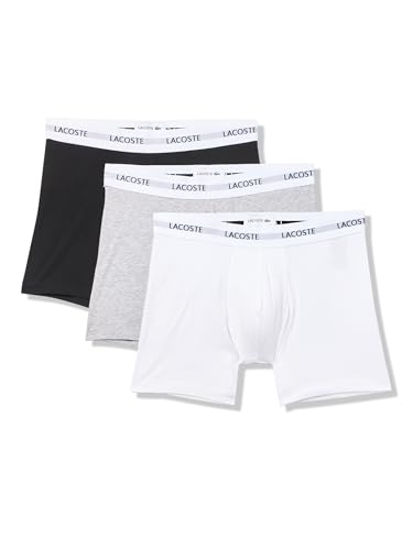 Lacoste Men's Cotton Stretch Essentials Boxer Briefs, 3-Pack, Black/White/Grey, Large