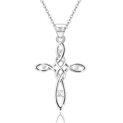 Evelyni Sterling Silver Celtic Cross Necklaces for Women - Cubic Zirconia Celtic Knot Necklace Hypallergenic Adjustable Pendant Necklace Classic Irish Jewelry Gifts for Her Mom Wife