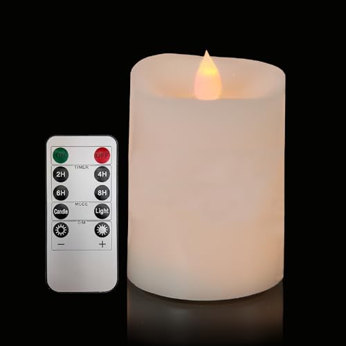 Image of 3x4 Flickering Flameless Candles Set of 1,4 inch Real Wax LED 600 Hours Battery Candles with Timer Remote,Control for Wedding Party Indoor,Ivory