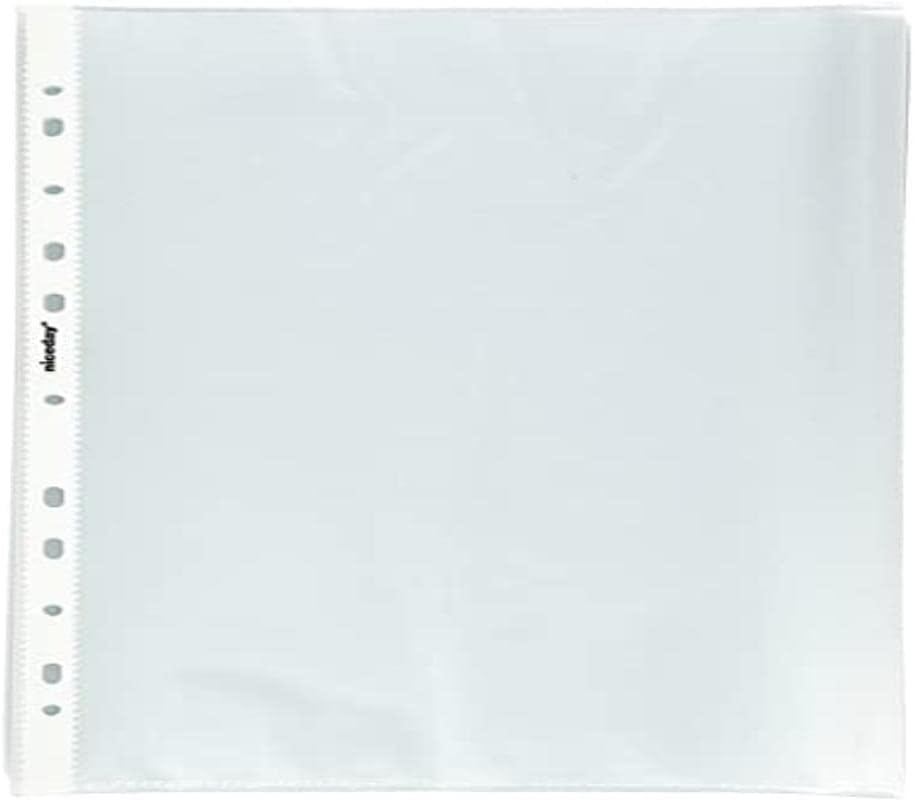 Niceday A4 plastic document wallets, pack of 100, polypropylene, 11 holes, 55 micron, transparent