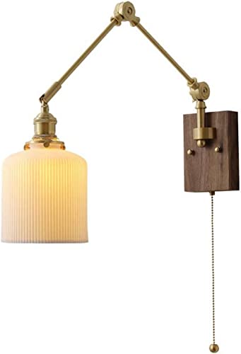 Aplique de pared ajustable con brazo oscilante de latón y pantalla cerámica E27