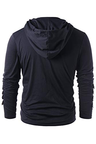 Dark Paradise Men's Knight Drawstring Lace Up Pullover Hoodie Steampunk Long Sleeve Hooded Sweatshirt Black, XX-Large3